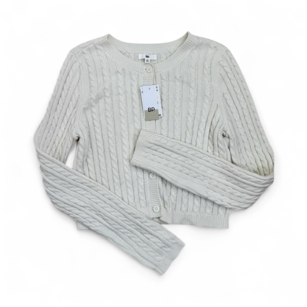BP Cardigan Sweater Womens Size XS Ivory Cropped Cable Knit Button-Front